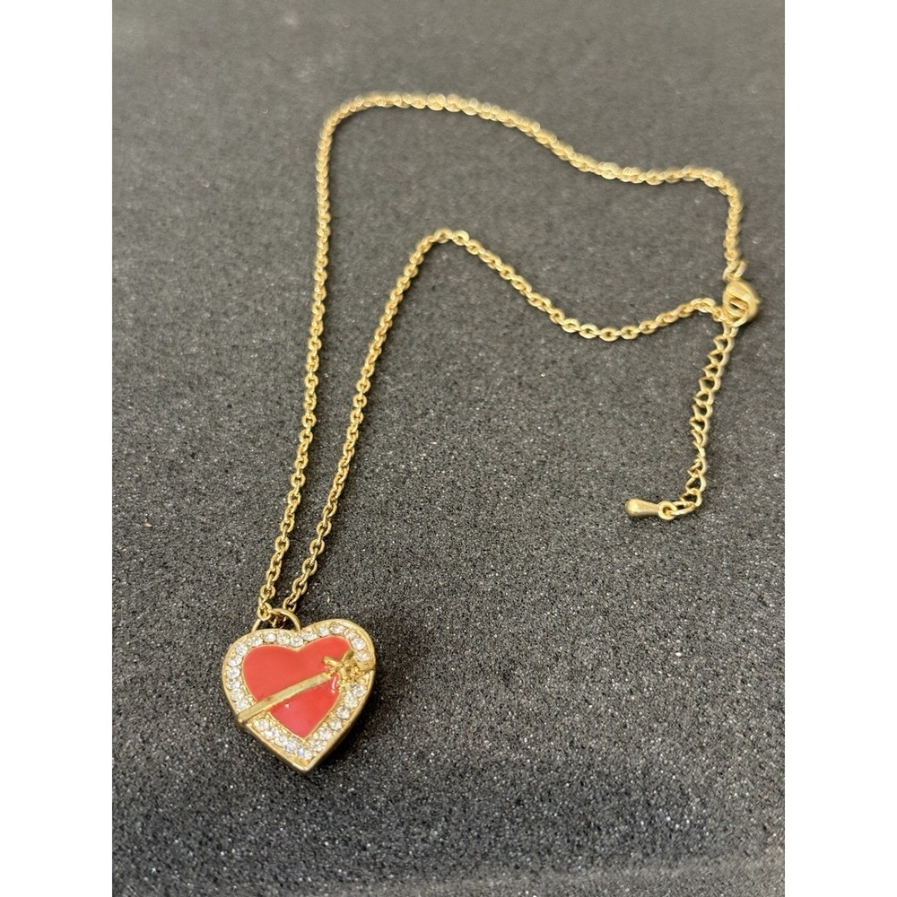 Gold Plated Necklace Adjustable Chain Extender  w/ Enamel Heart Locket Cupid 16"